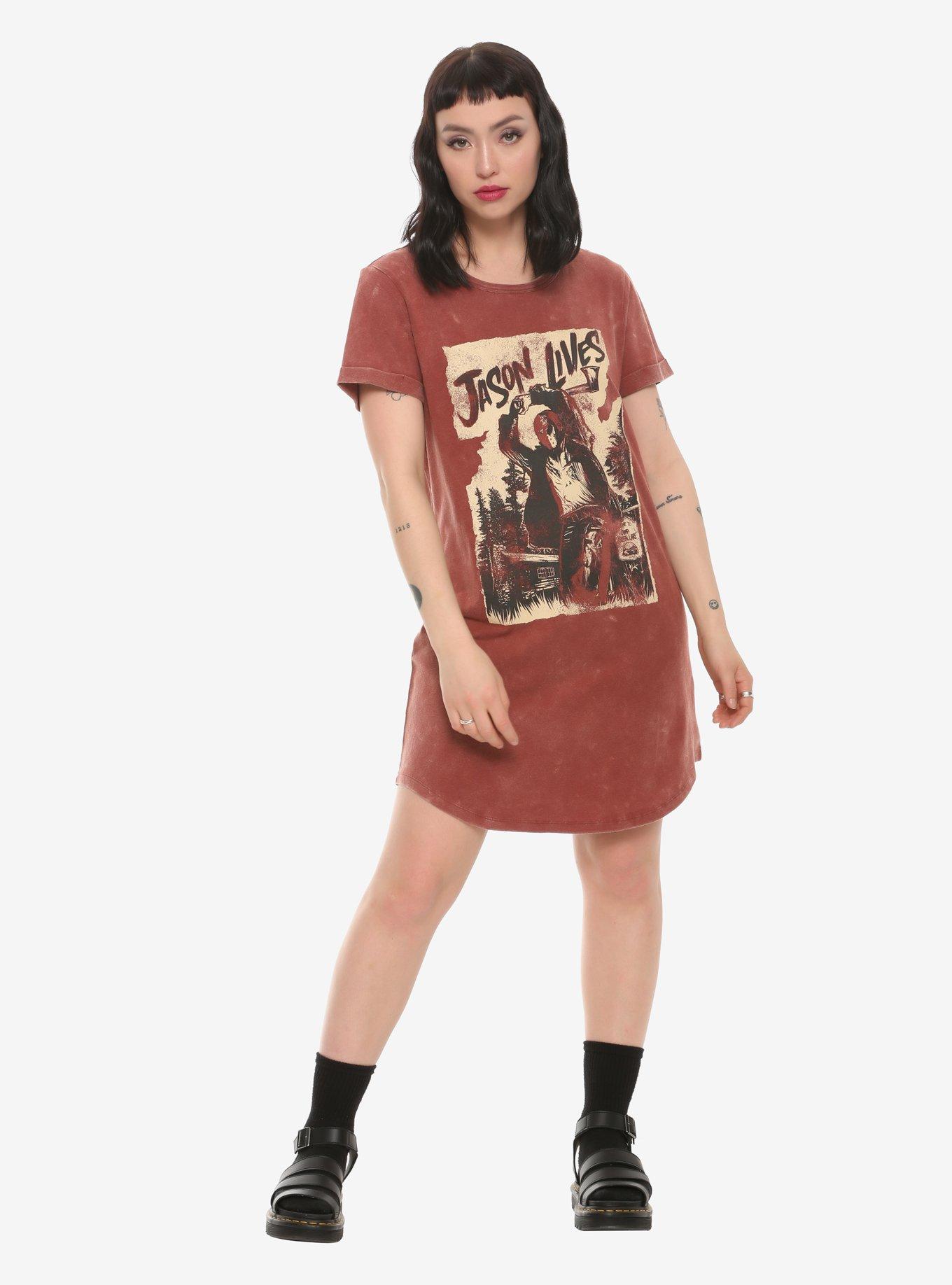 Friday The 13th Jason Lives Mineral Wash T-Shirt Dress, RED, alternate