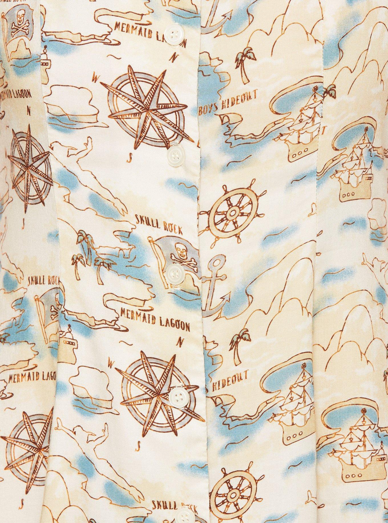 Disney Peter Pan Map Print Button-Front Dress, MULTI, alternate