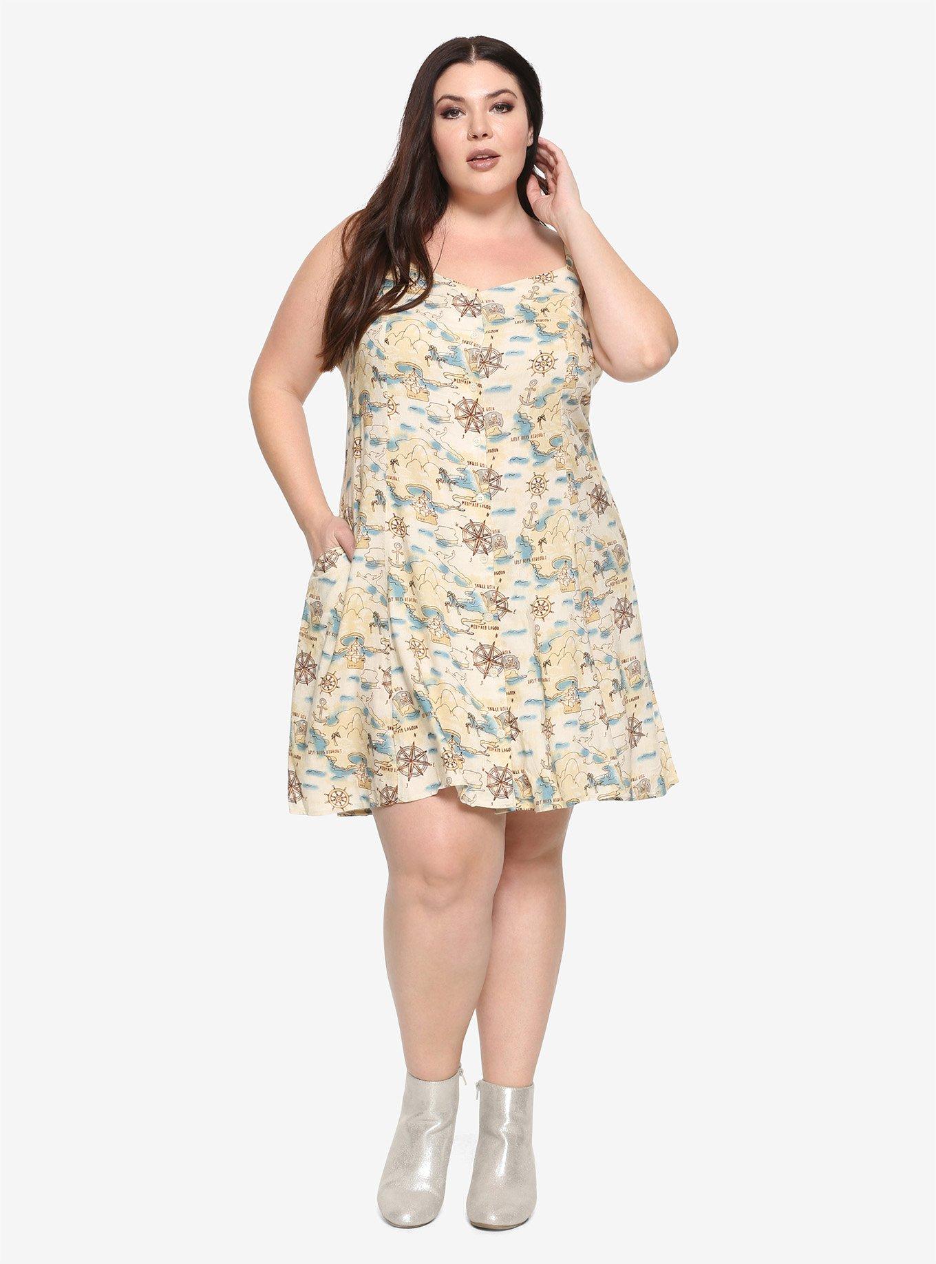 Disney Peter Pan Map Print Button-Front Dress Plus Size, , alternate