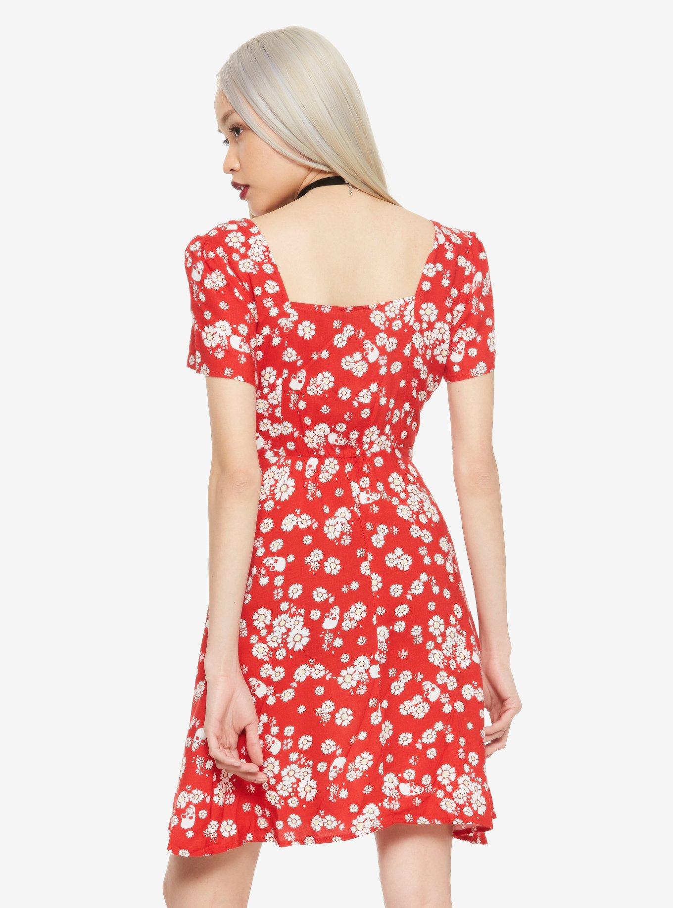 Red Daisy & Skulls Retro Dress, , alternate