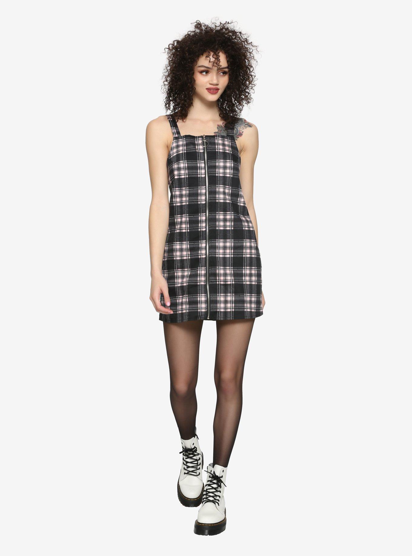 Pink Plaid Zipper Front Dress, , alternate