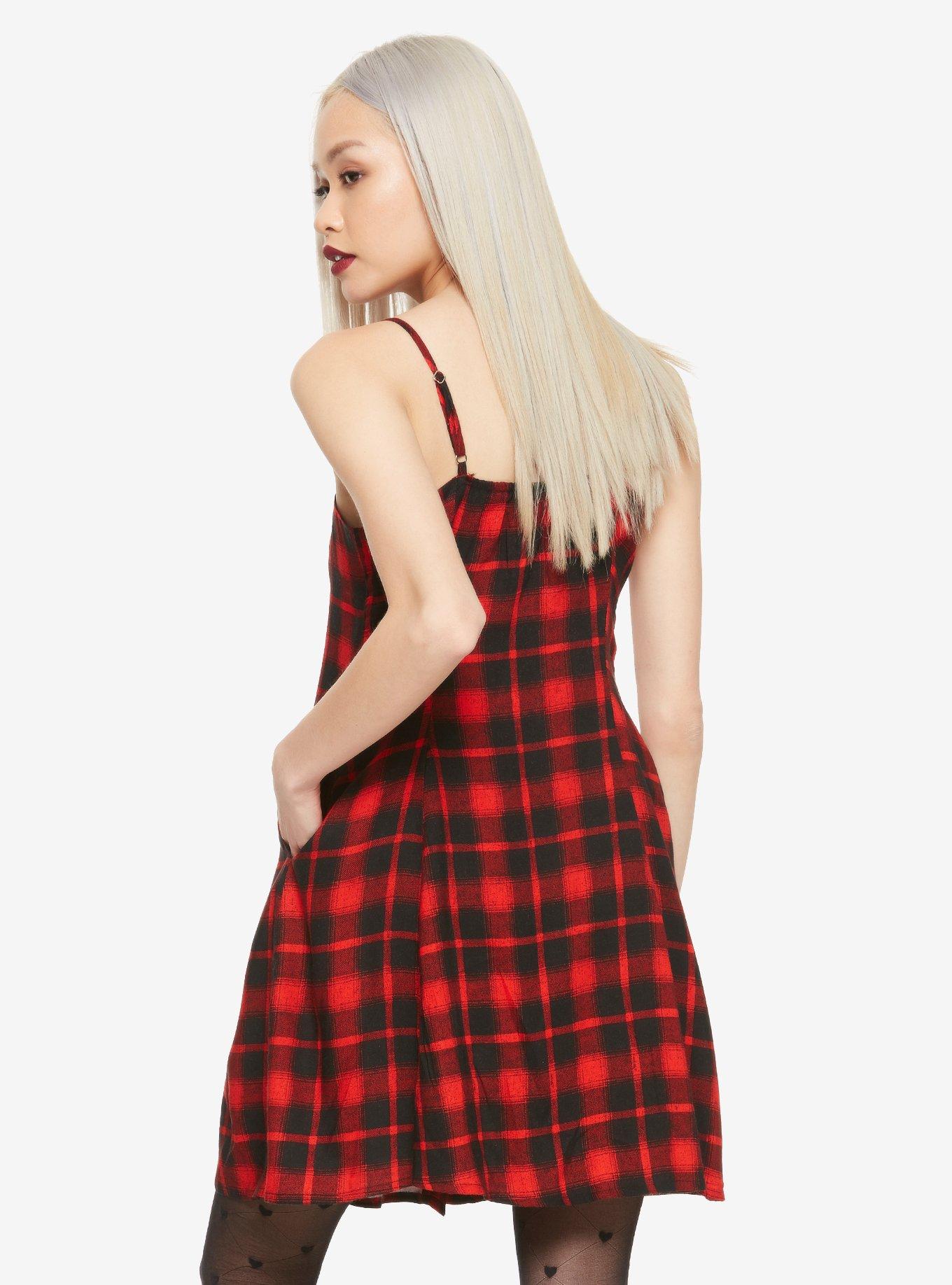 Red Plaid Button-Up Dress, PLAID, alternate
