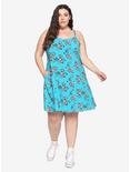Teal Floral Button-Front Dress Plus Size, , alternate