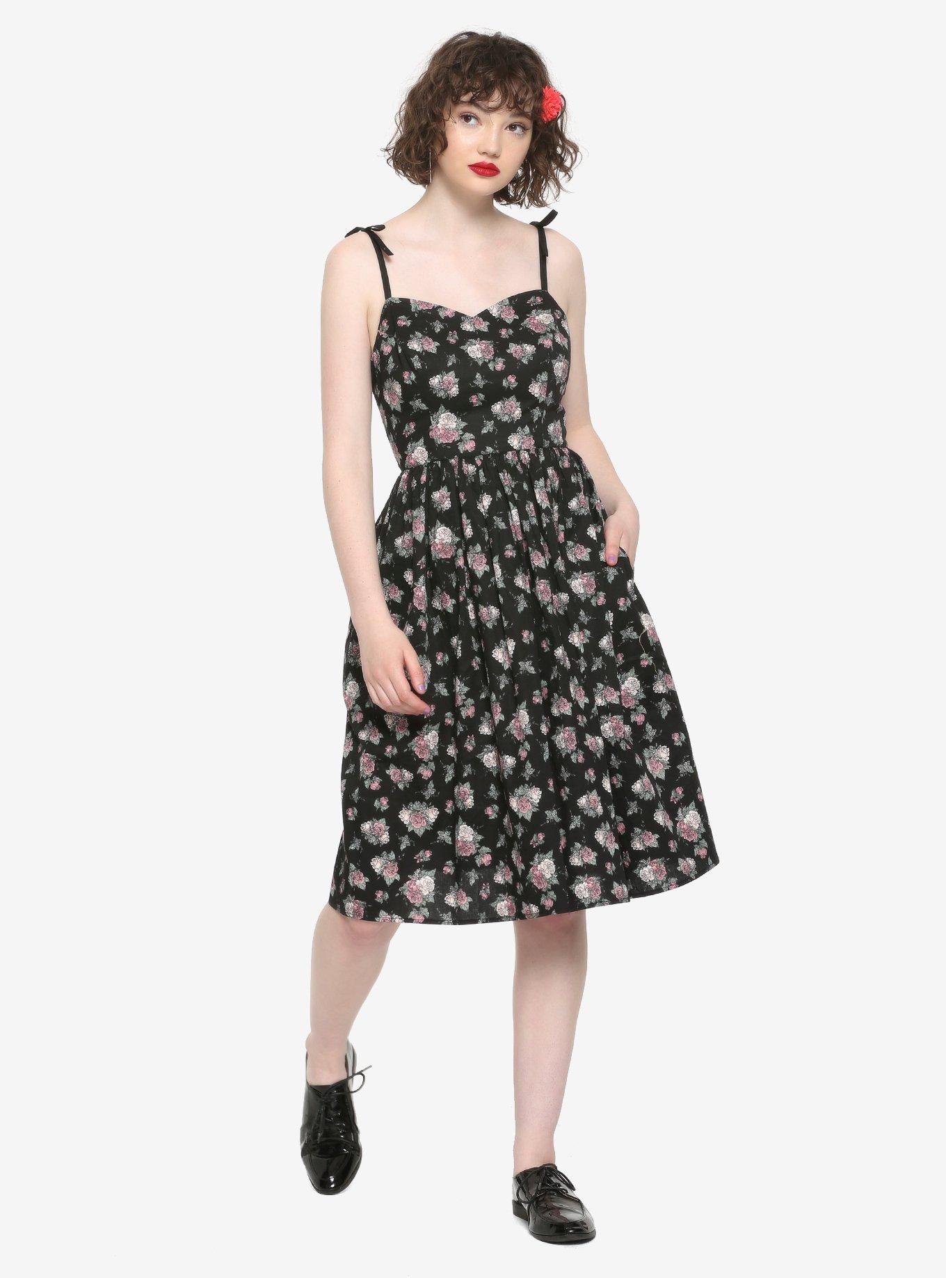 Hell Bunny Floral Francesca Black Dress, FLORAL, alternate