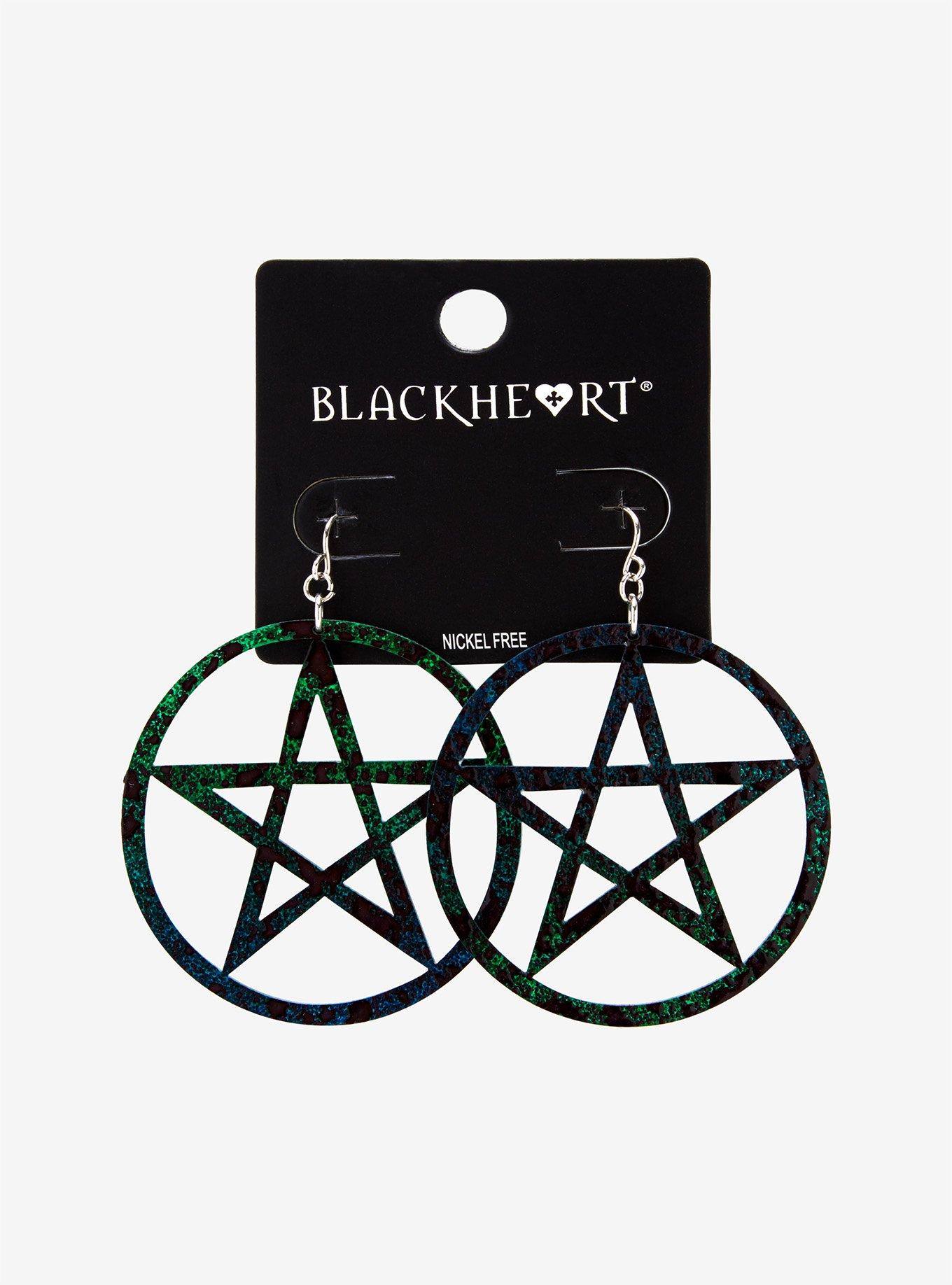 Double Sided Pentagram Drop Earrings, , alternate