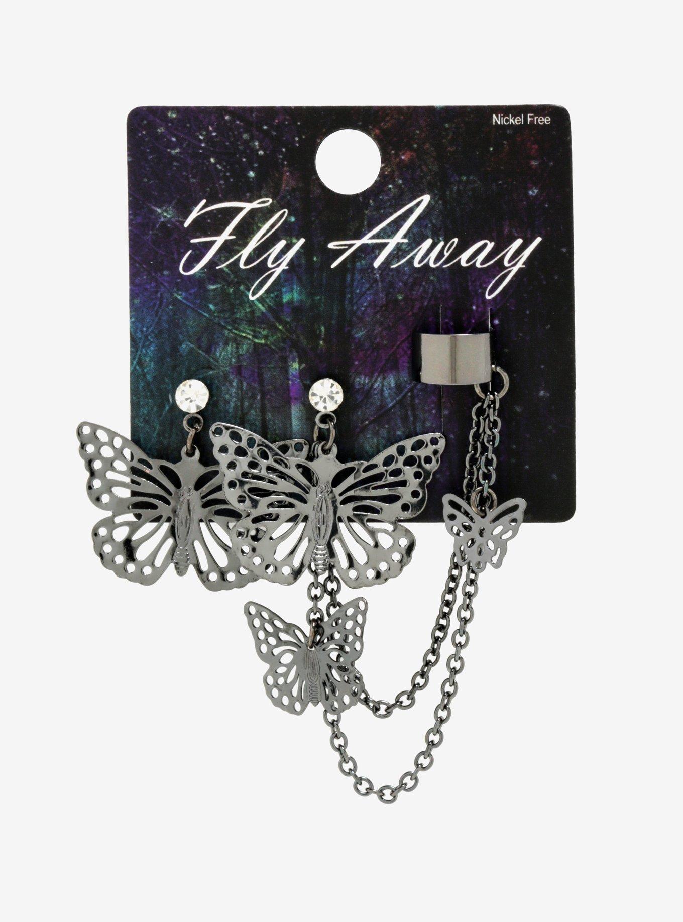 Butterfly Dangle Cuff Earrings, , alternate