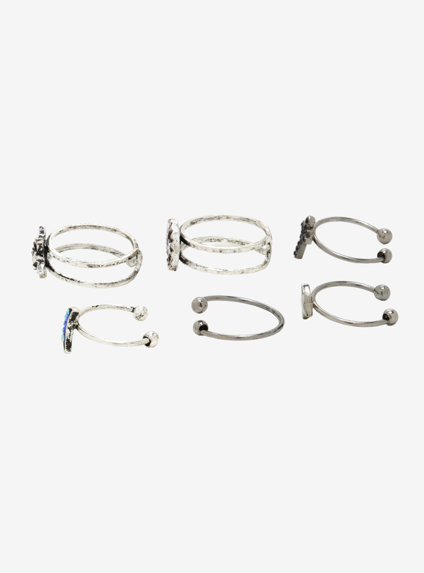 Moon Rose Star Cross Silver Toe Ring Set, , alternate