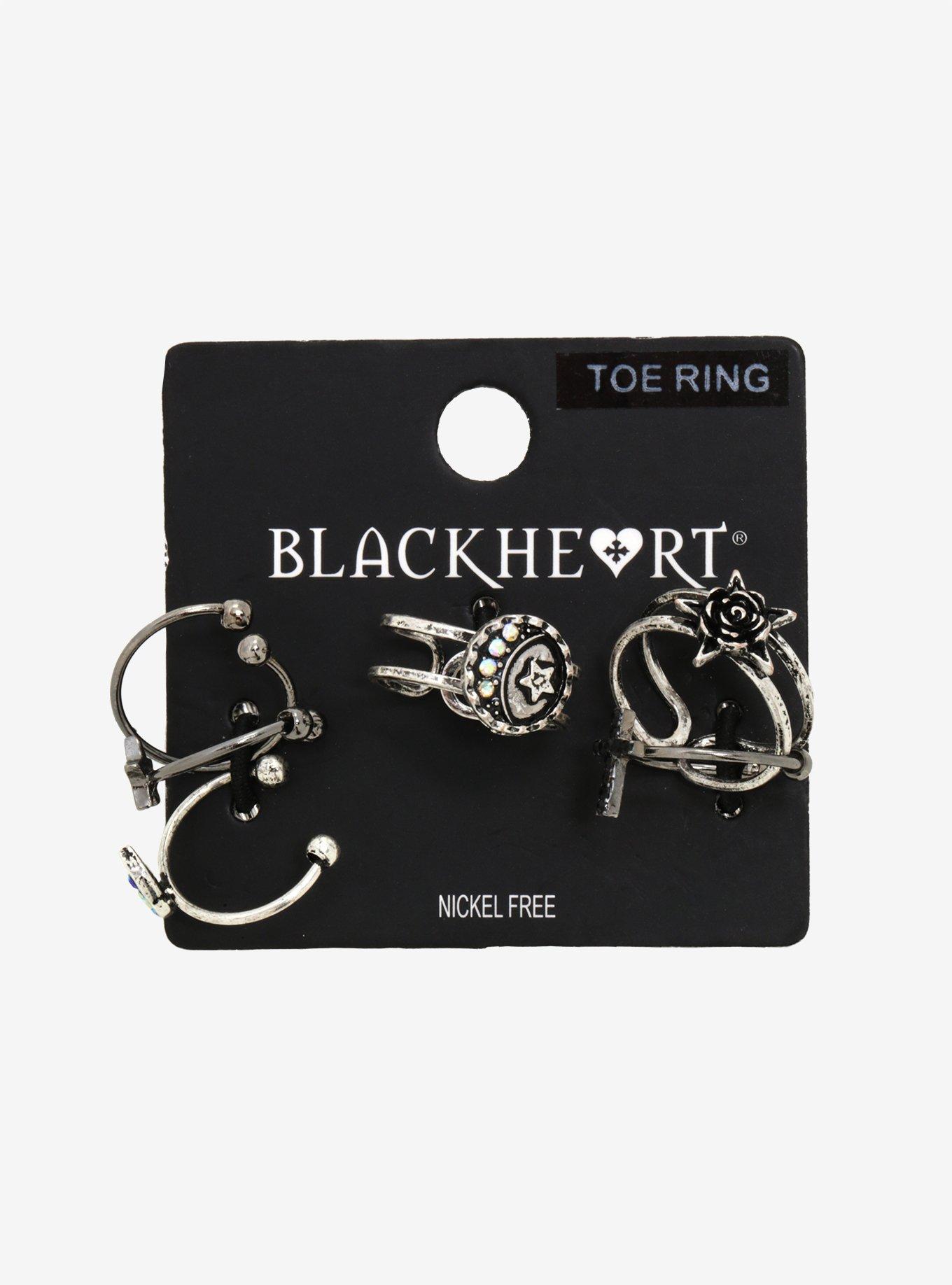 Moon Rose Star Cross Silver Toe Ring Set, , alternate