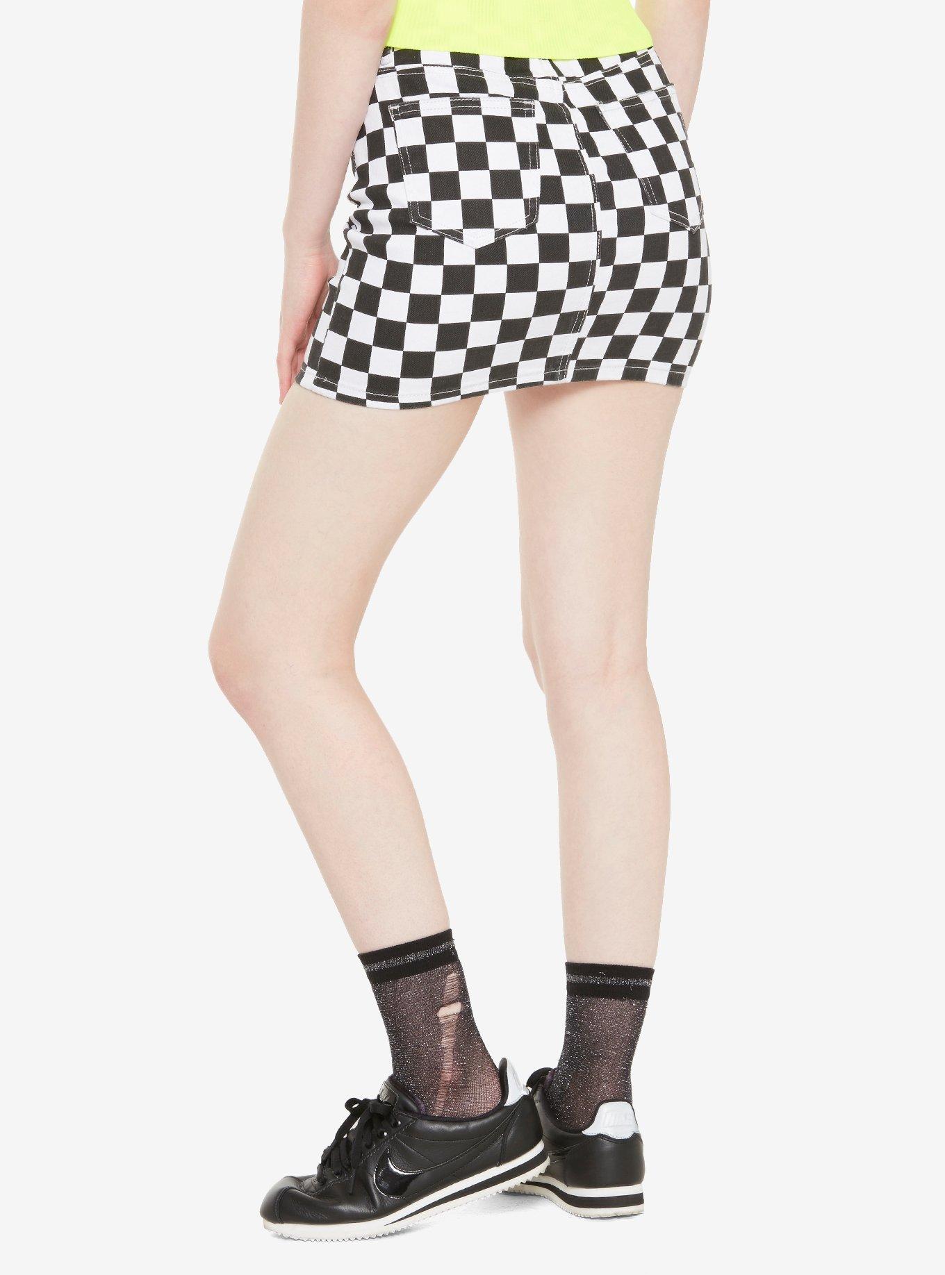 Black & White Checkered Denim Mini Skirt, , alternate