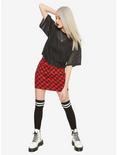 Black & Red Checkerboard Denim Mini Skirt, , alternate