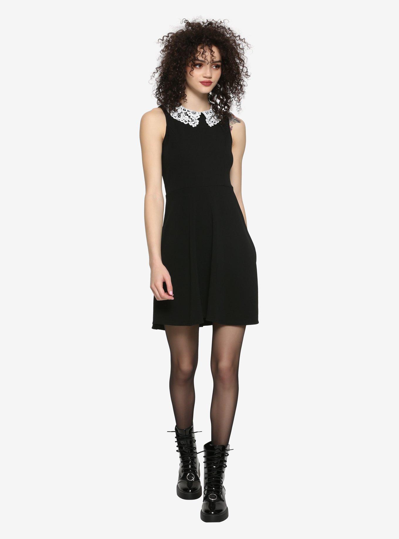 Black Lace Collar Dress, BLACK, alternate