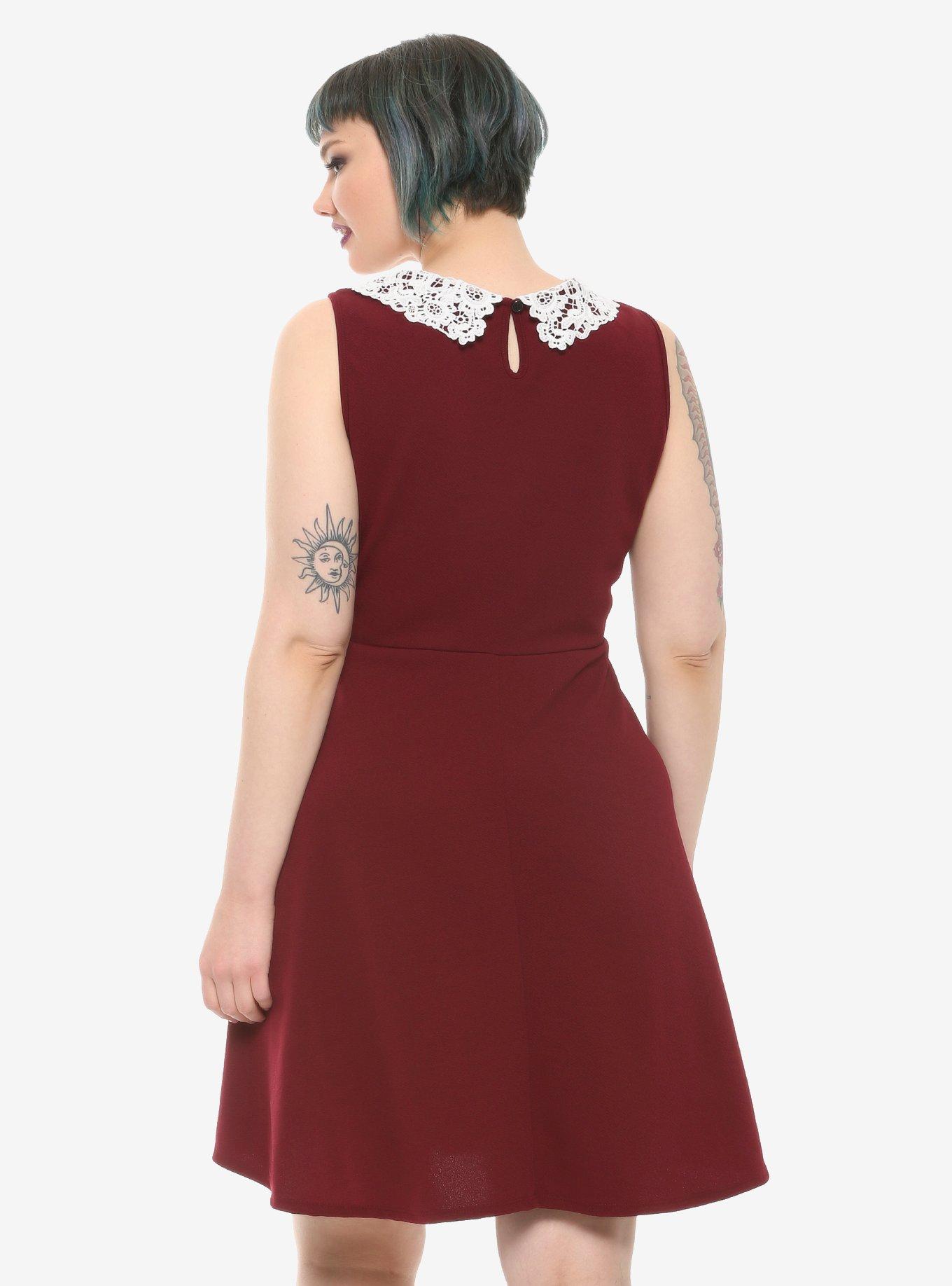 Red Lace Collar Dress Plus Size, , alternate