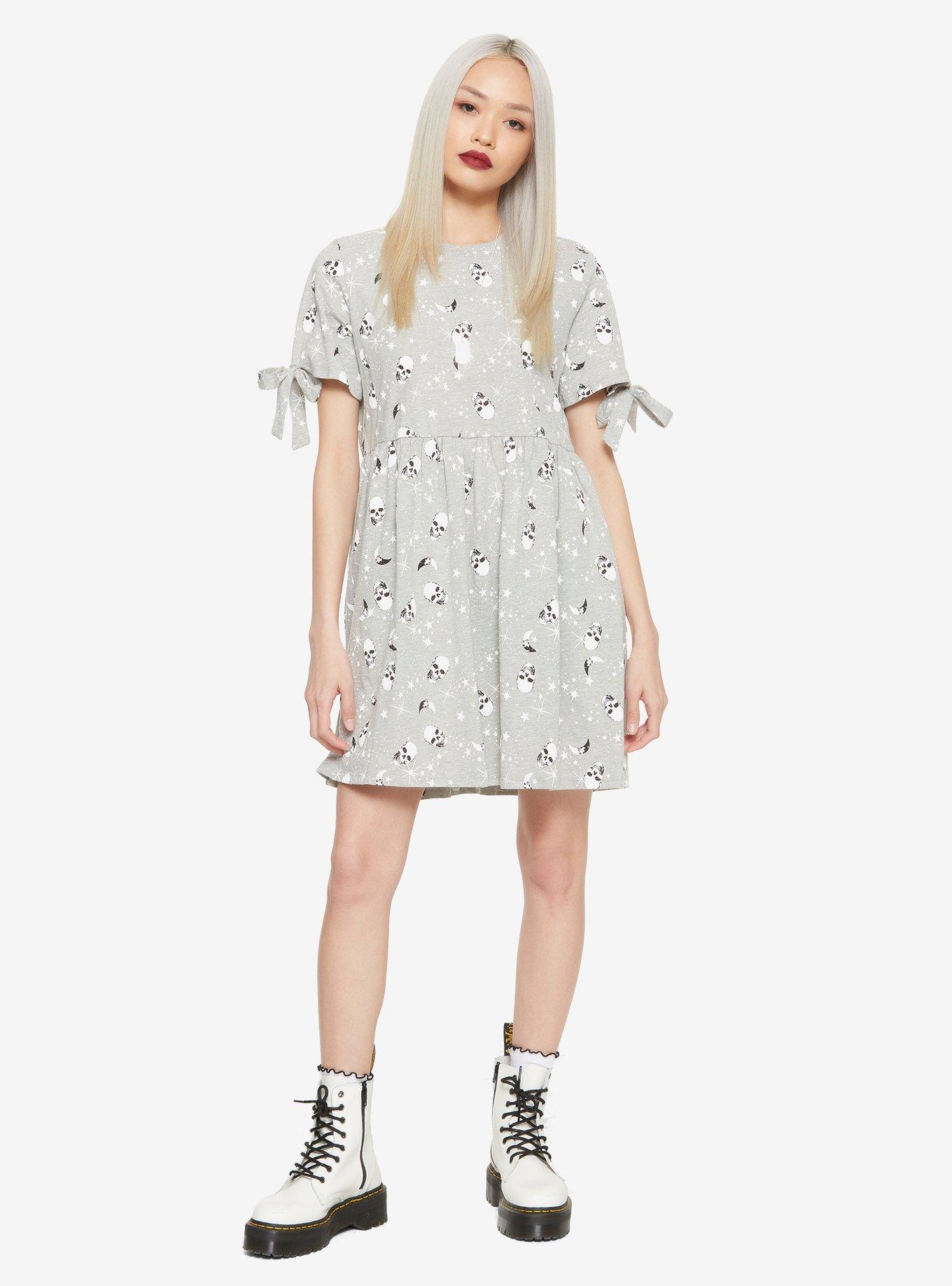 Moon & Skull Tie-Sleeve Dress, MULTI, alternate