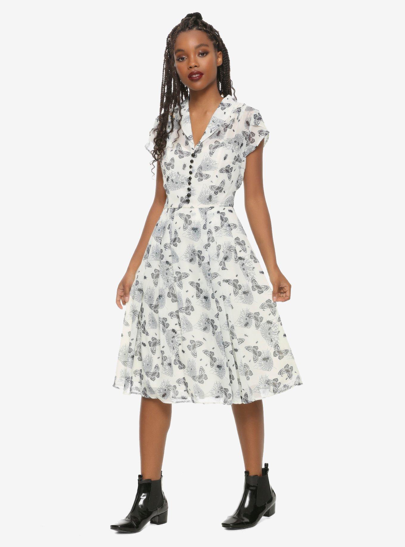Hellbunny Spiderwebs & Butterflies Collared Dress, , alternate