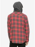 Red & Grey Plaid Hooded Flannel Button-Up, , alternate