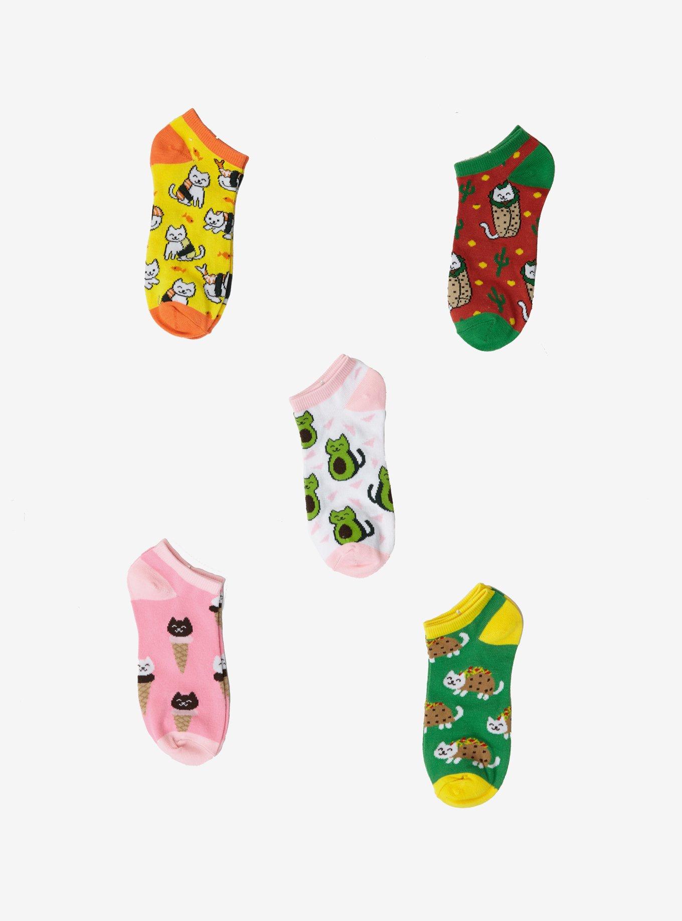 Cats In Food No-Show Socks 5 Pair, , alternate