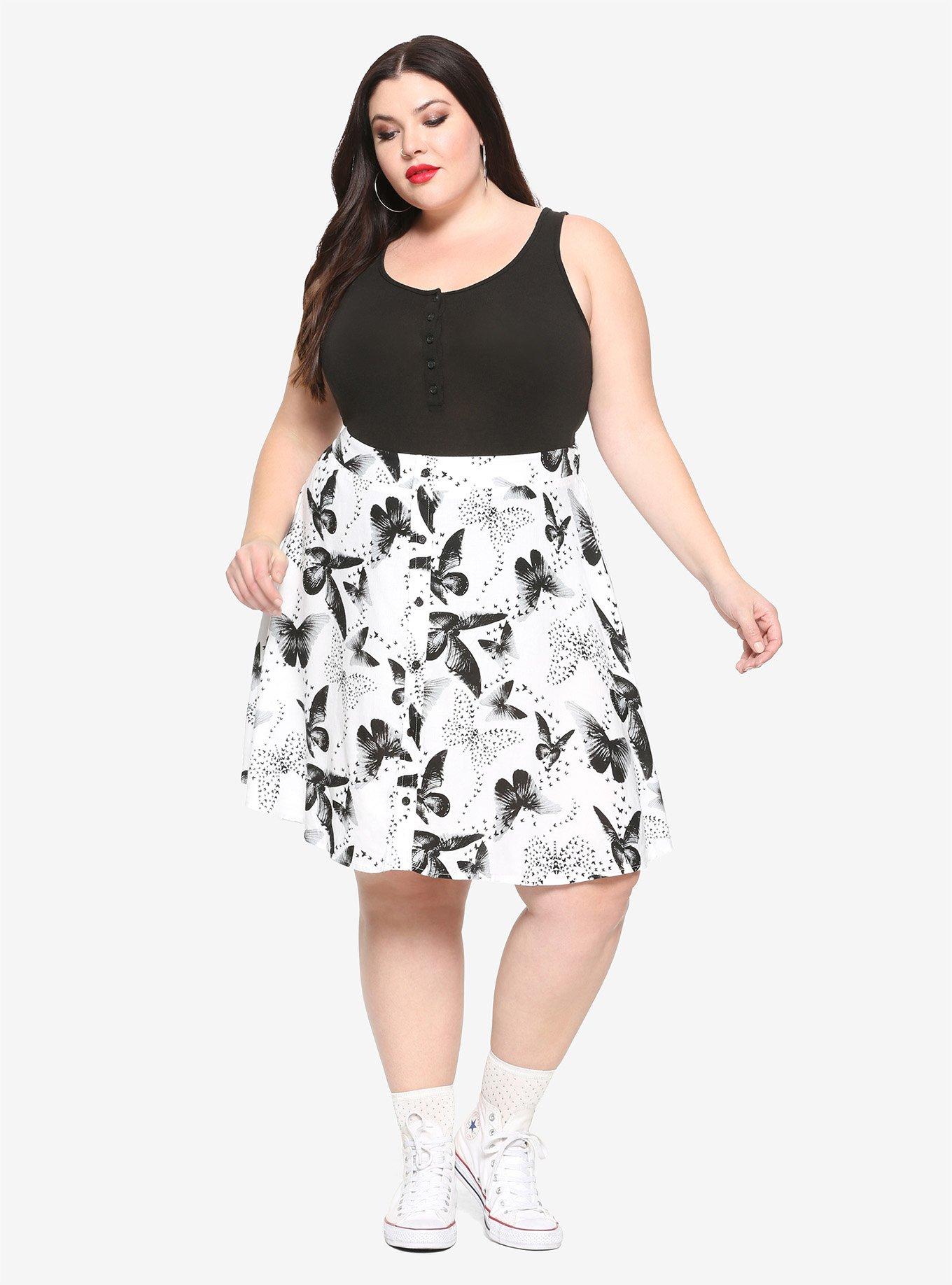 Black & White Butterfly Print Skirt Plus Size, MULTI, alternate