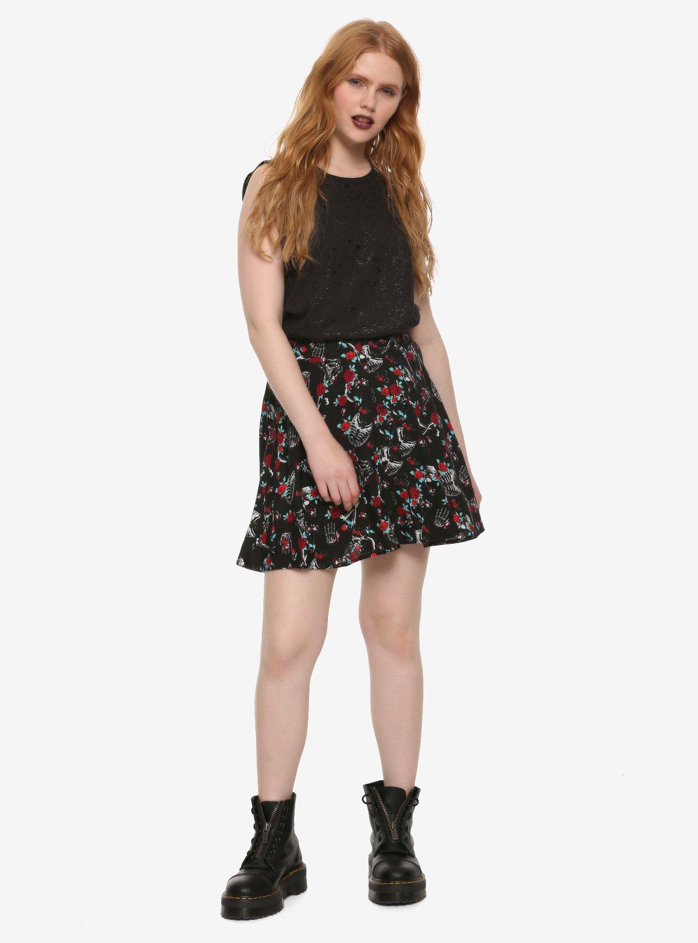 Skeletons & Roses Black Skirt, MULTI, alternate