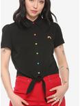 Rainbow Buttons Tie-Front Girls Woven Button-Up, BLACK, alternate