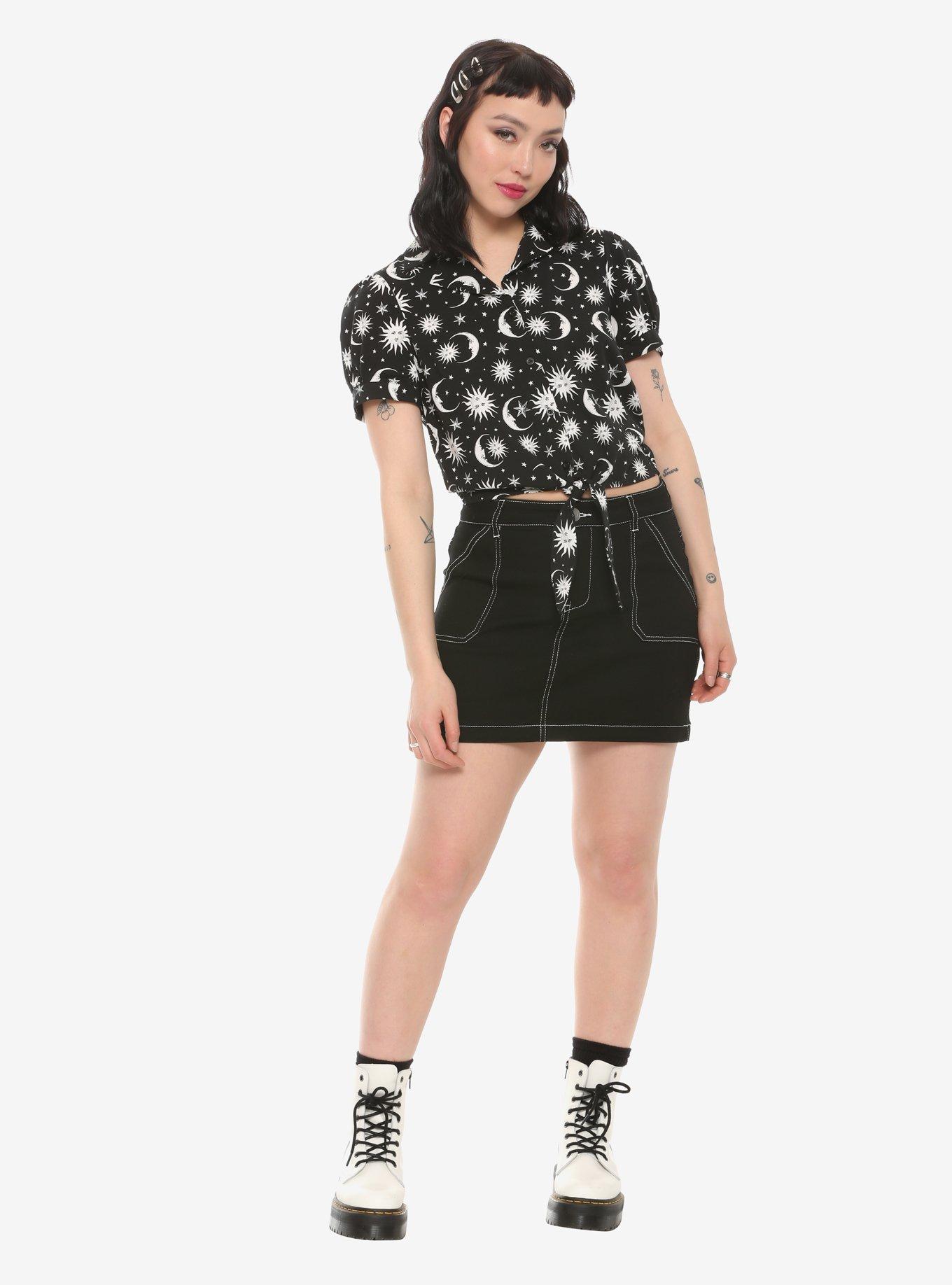 Black & White Celestial Girls Tie-Front Button-Up, BLACK, alternate