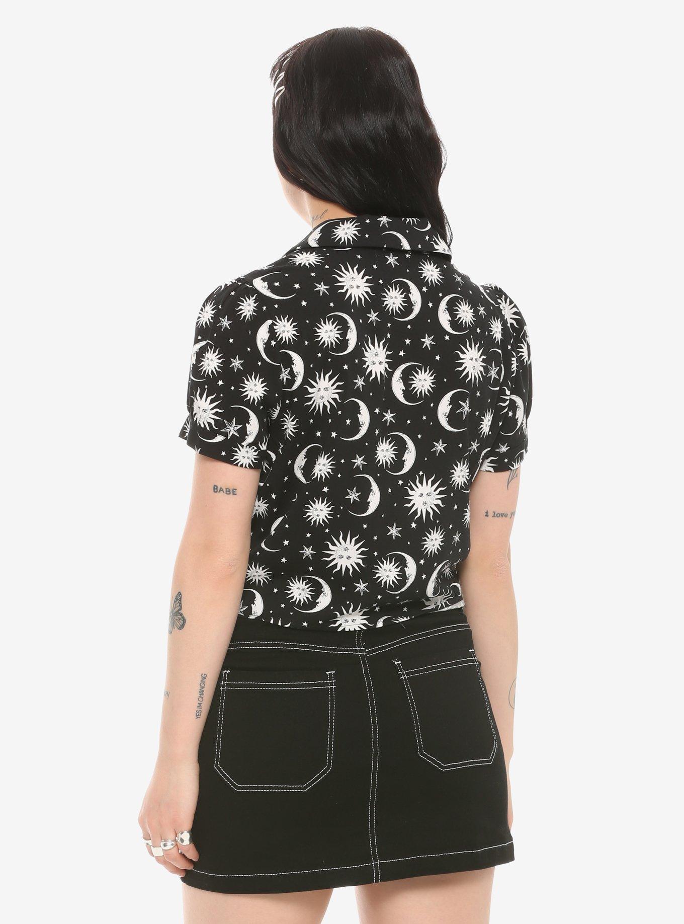 Black & White Celestial Girls Tie-Front Button-Up, BLACK, alternate