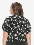 Black & White Celestial Girls Tie Front Button-Up Plus Size, , alternate