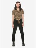 Cheetah Print Tie-Front Girls Button-Up Top, BROWN, alternate