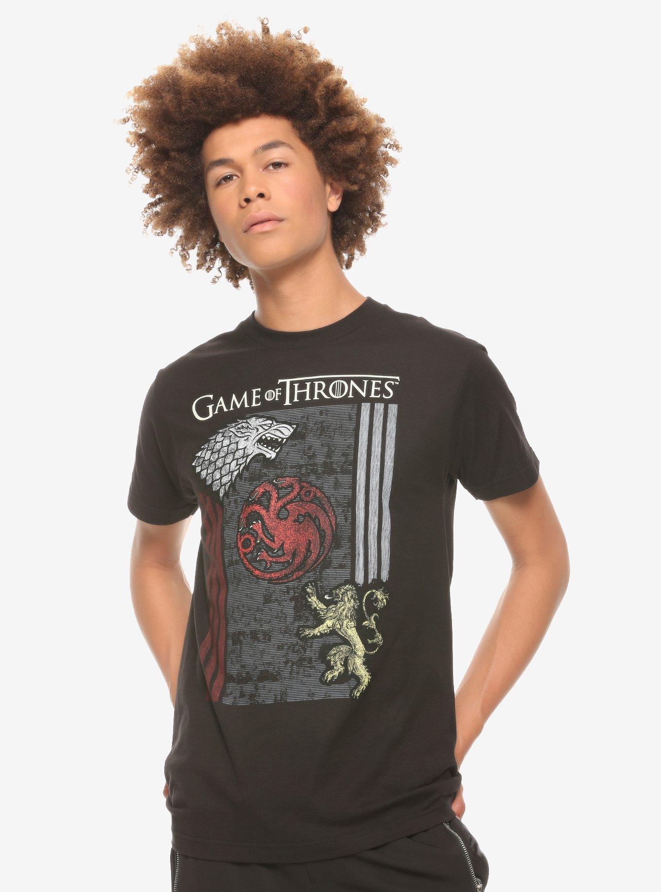 Game Of Thrones Three House Sigils T-Shirt, BLACK, alternate