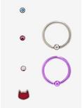 Steel Pink & Purple Nose Stud & Hoop 6 Pack, , alternate