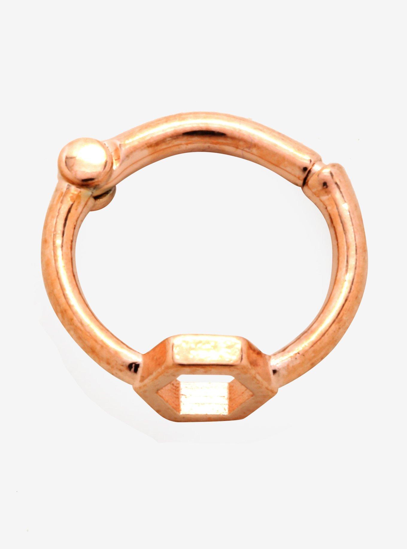 Steel Rose Gold Fitted Hexagon Septum Clicker, GOLD, alternate