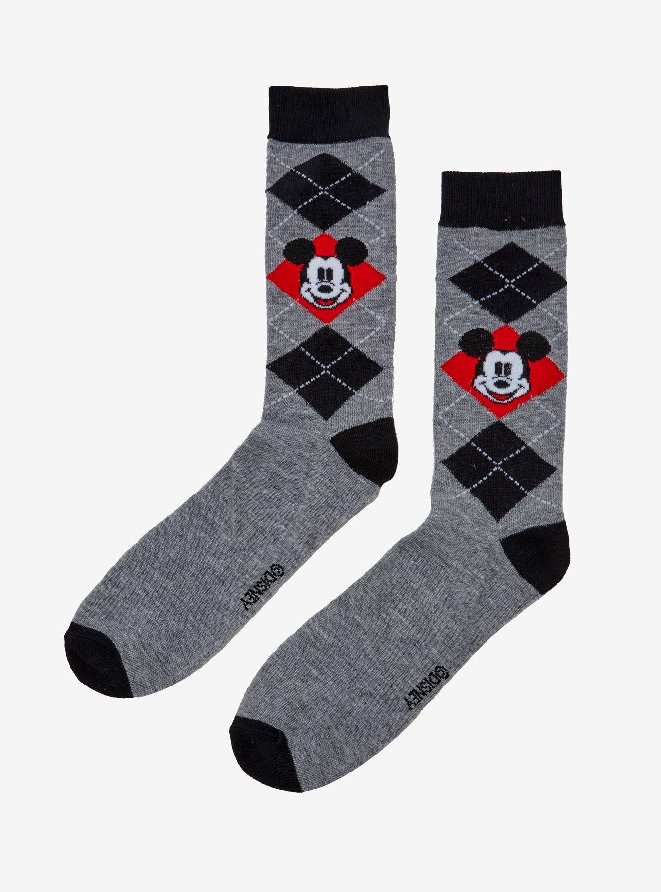 Disney Mickey Mouse Grey Argyle Crew Socks, , alternate