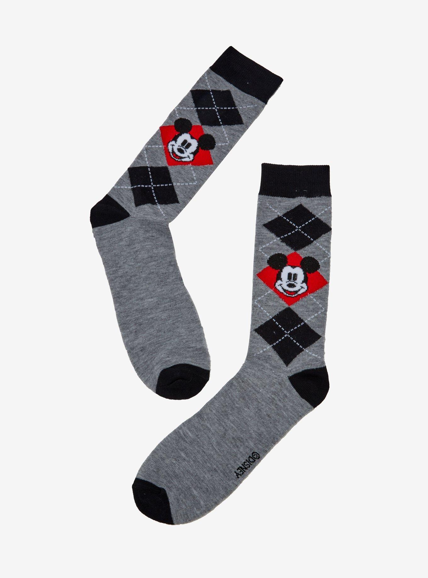 Disney Mickey Mouse Grey Argyle Crew Socks, , alternate