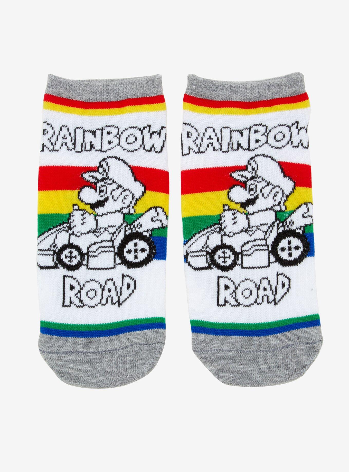 Super Mario Bros. Mario Kart Rainbow Road No-Show Socks, , alternate