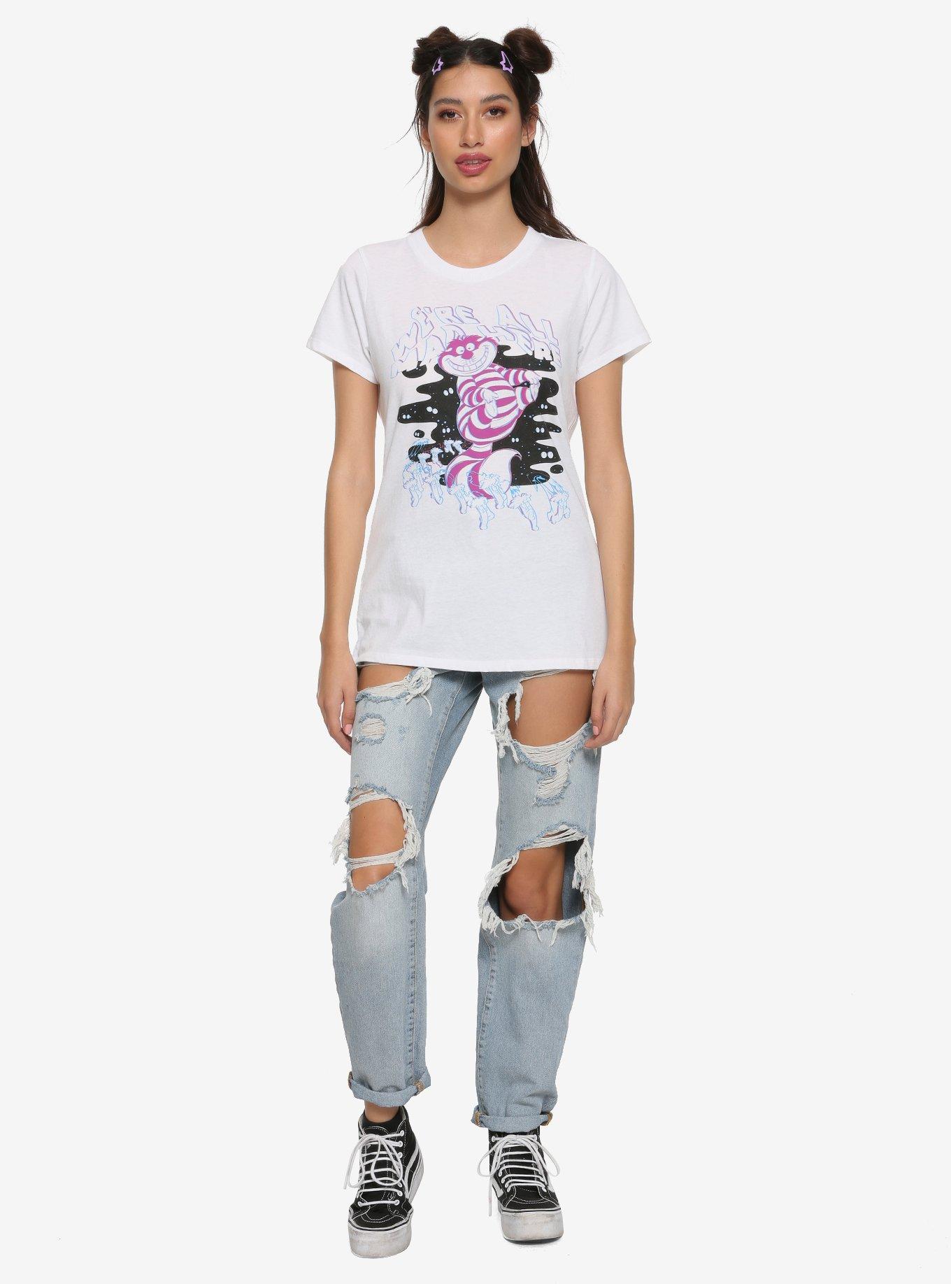 Disney Alice In Wonderland Cheshire Cat We're All Mad Here Trippy Girls T-Shirt, MULTI, alternate