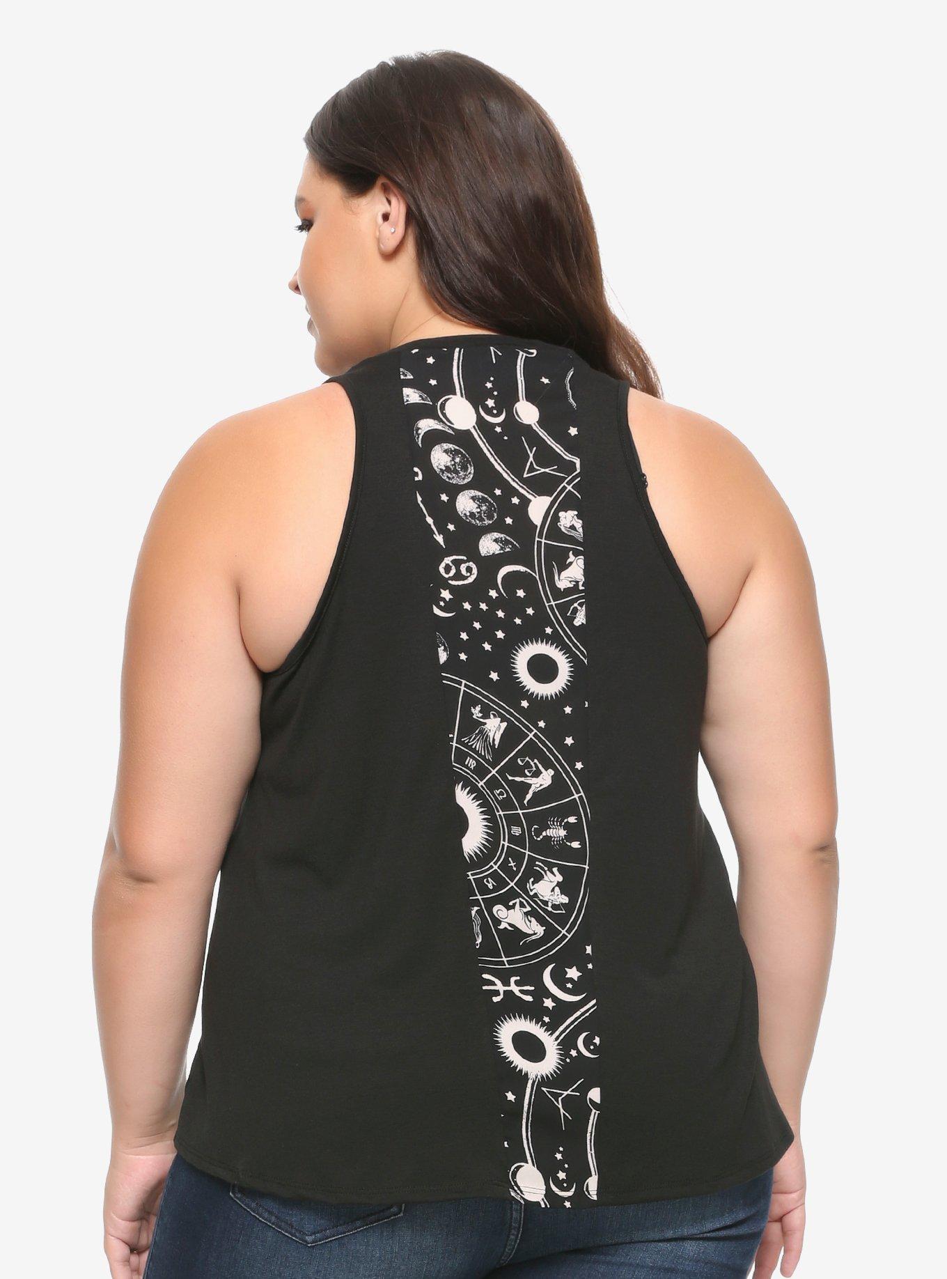 Black & White Sun Moon Girls Chiffon Back Tank Top Plus Size, , alternate