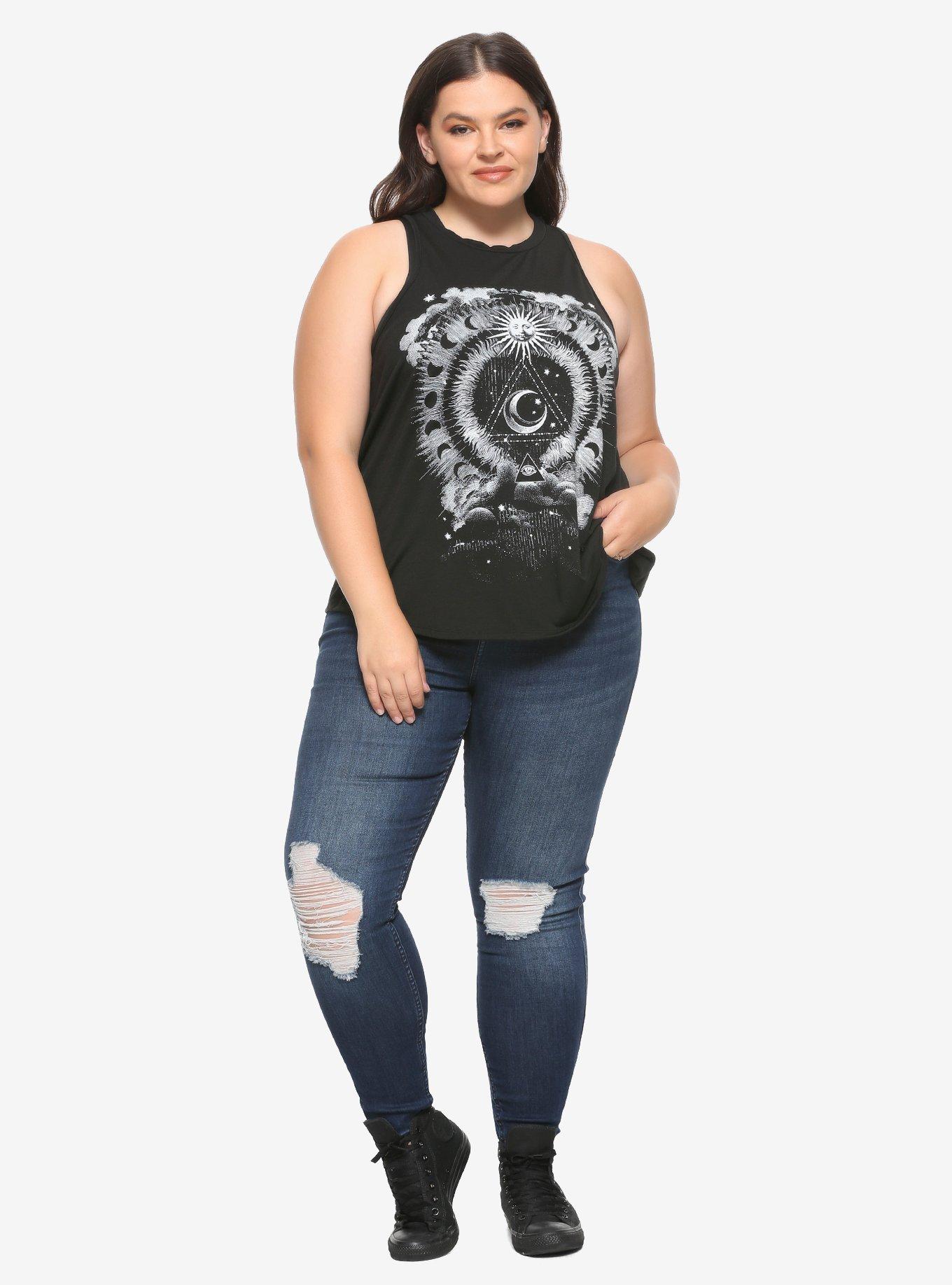 Black & White Sun Moon Girls Chiffon Back Tank Top Plus Size, , alternate