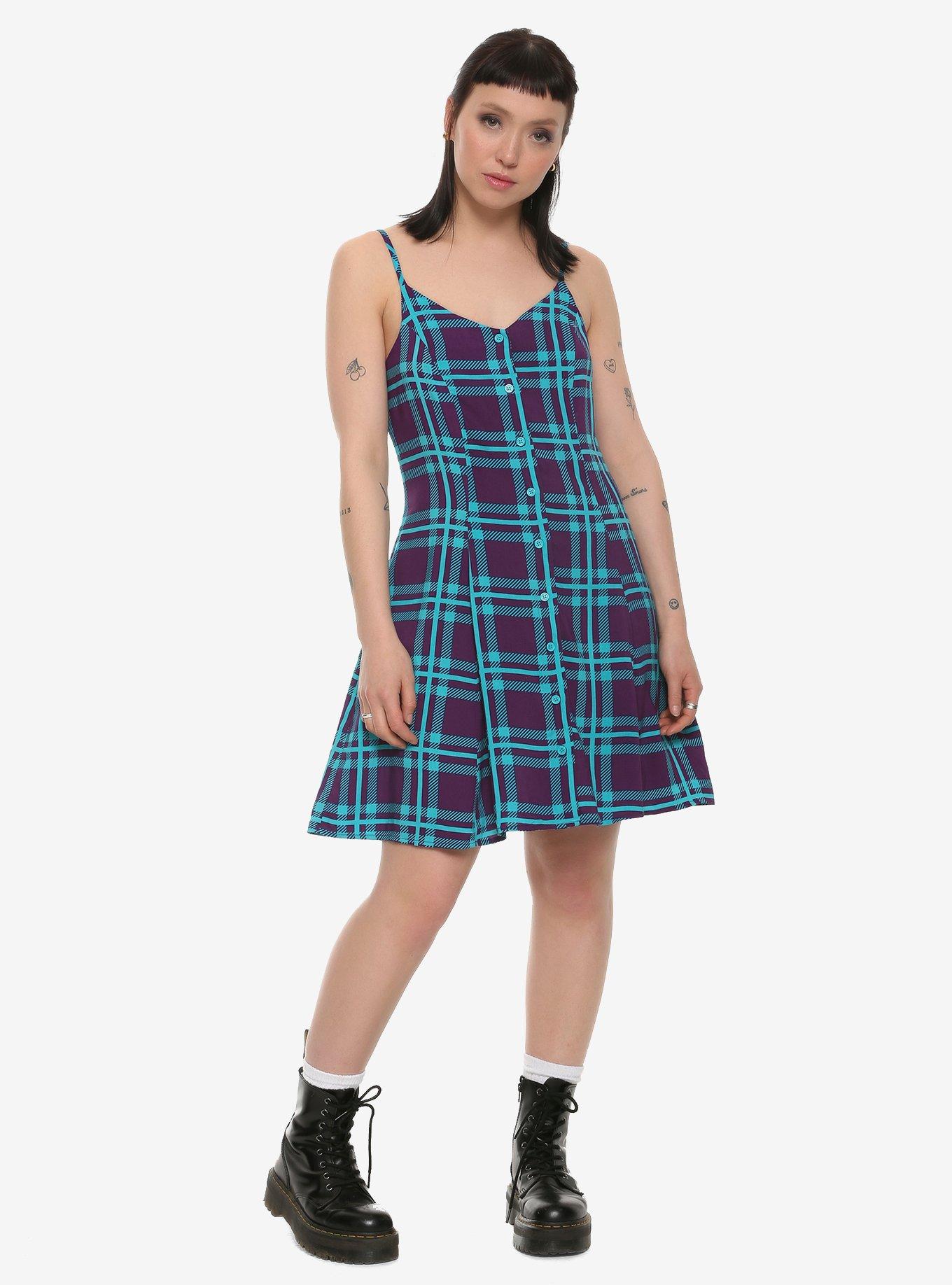 Purple & Teal Plaid Button-Front Dress, PLAID, alternate