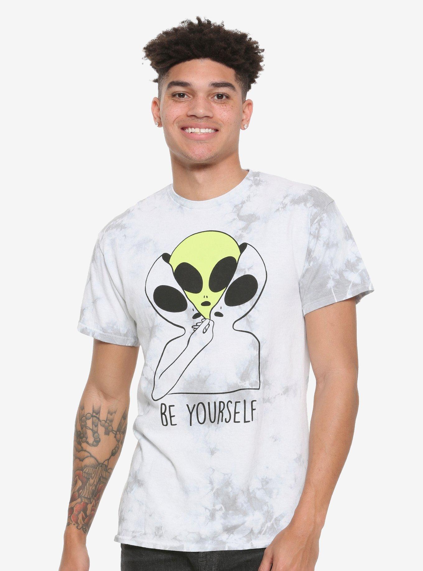 Alien Be Yourself Tie-Dye Washed T-shirt, BLACK, alternate