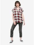 Red Black & White Plaid Girls Button-Up Woven Top, PLAID, alternate