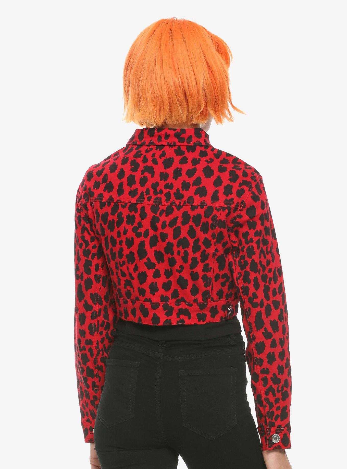 Leopard Print Girls Crop Jacket, RED, alternate