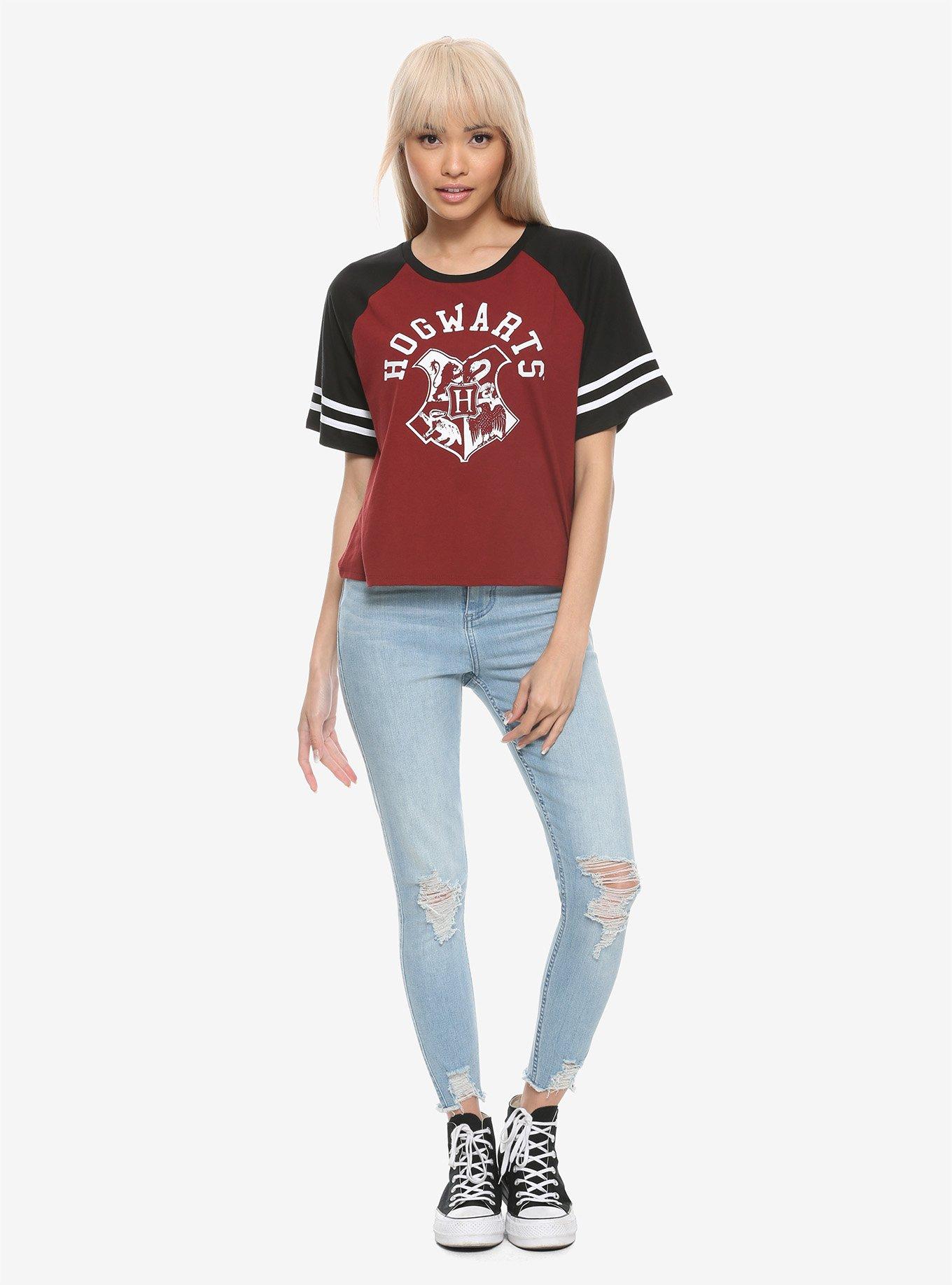 Harry Potter Hogwarts Girls Athletic Crop T-Shirt, BLACK, alternate