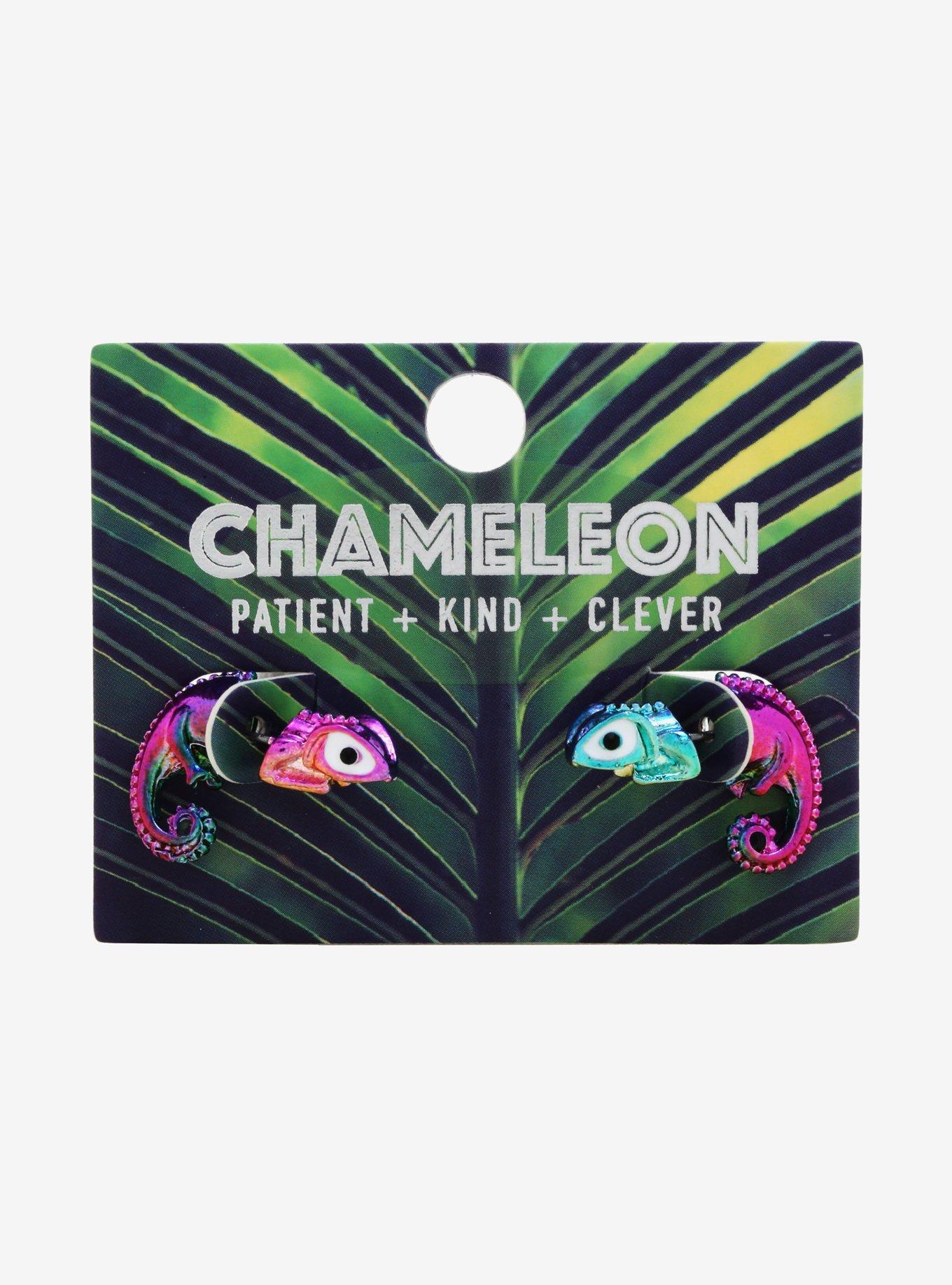 Rainbow Chameleon Faux Tunnel Earrings, , alternate