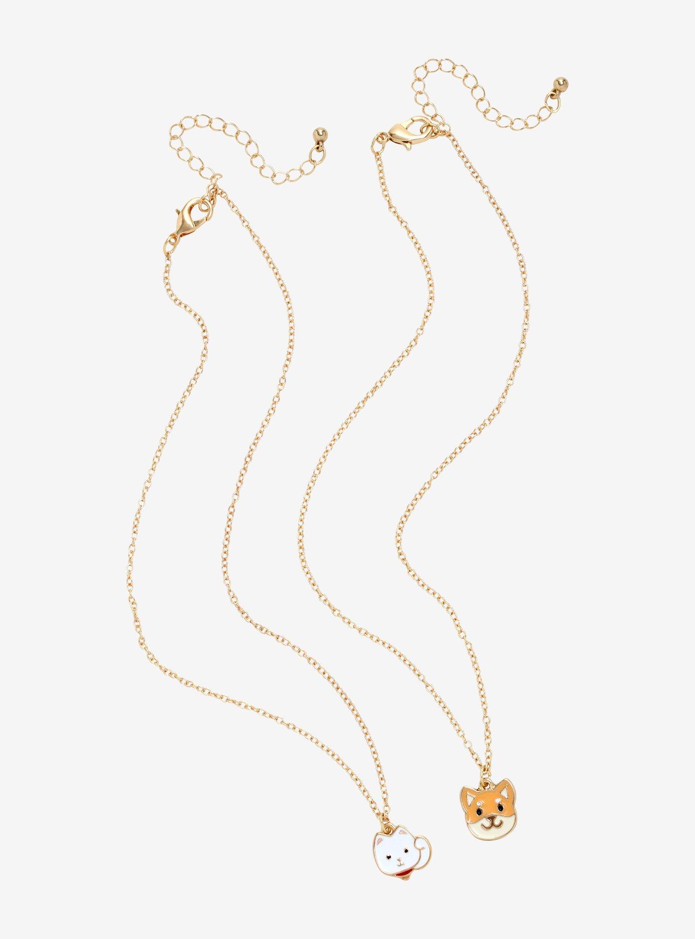 Lucky Cat & Shiba Inu Besties Charm Necklace Set, , alternate