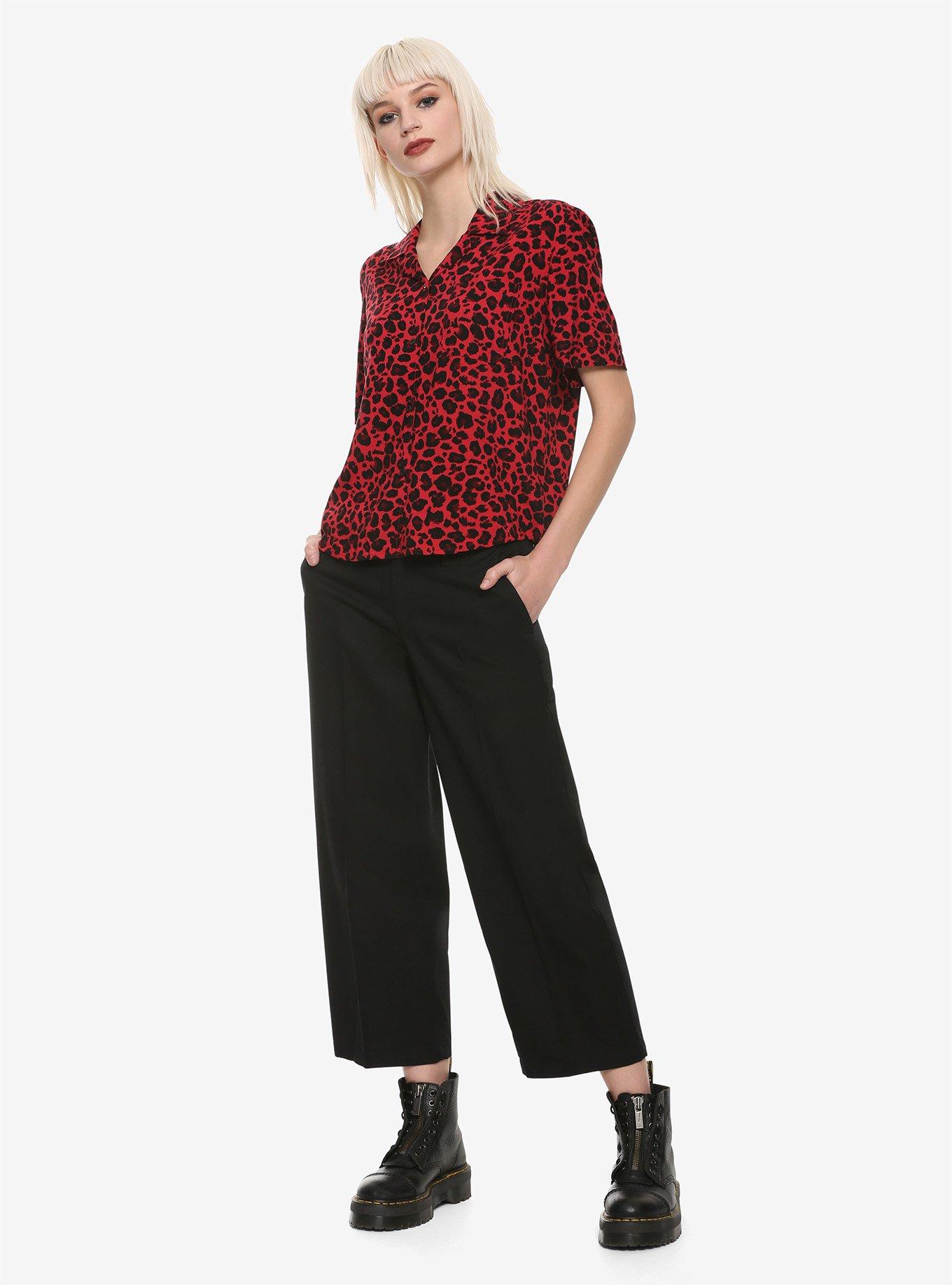 Red Cheetah Print Girls Button-Up, , alternate