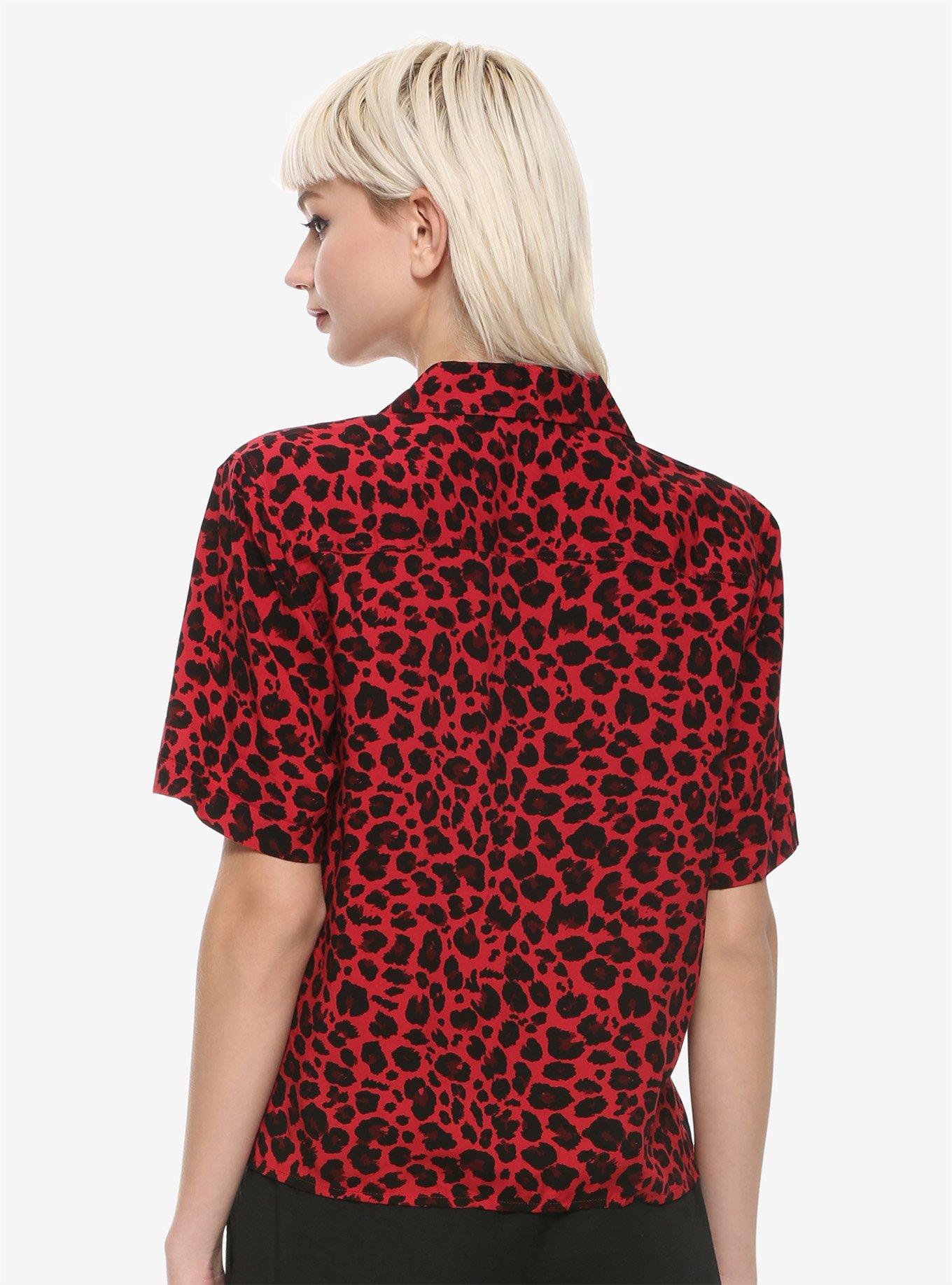 Red Cheetah Print Girls Button-Up, , alternate