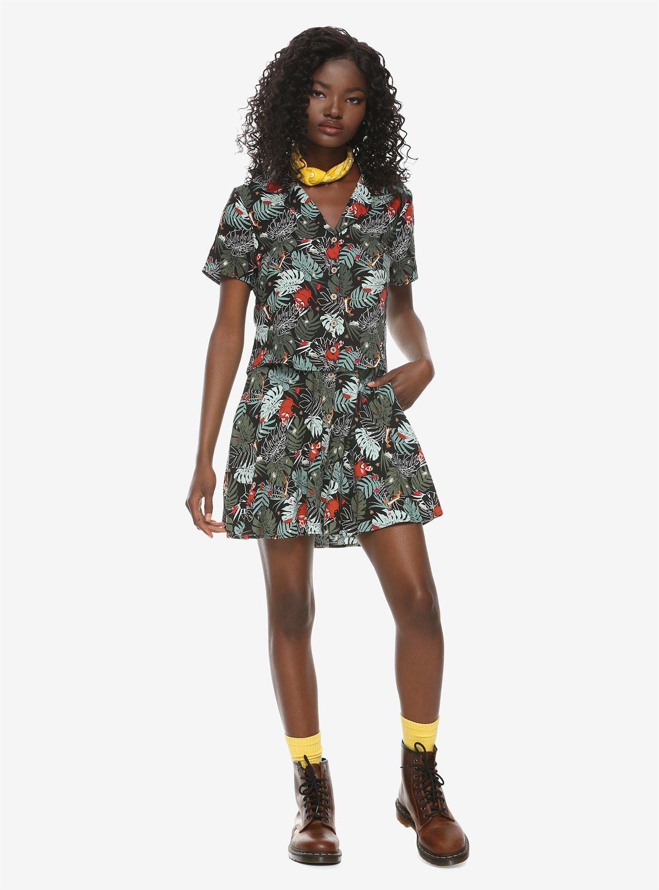 Her Universe Disney The Lion King Timon & Pumbaa Jungle Girls Woven Button-Up, GREEN, alternate