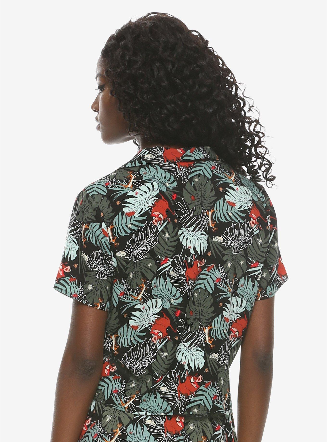 Her Universe Disney The Lion King Timon & Pumbaa Jungle Girls Woven Button-Up, GREEN, alternate