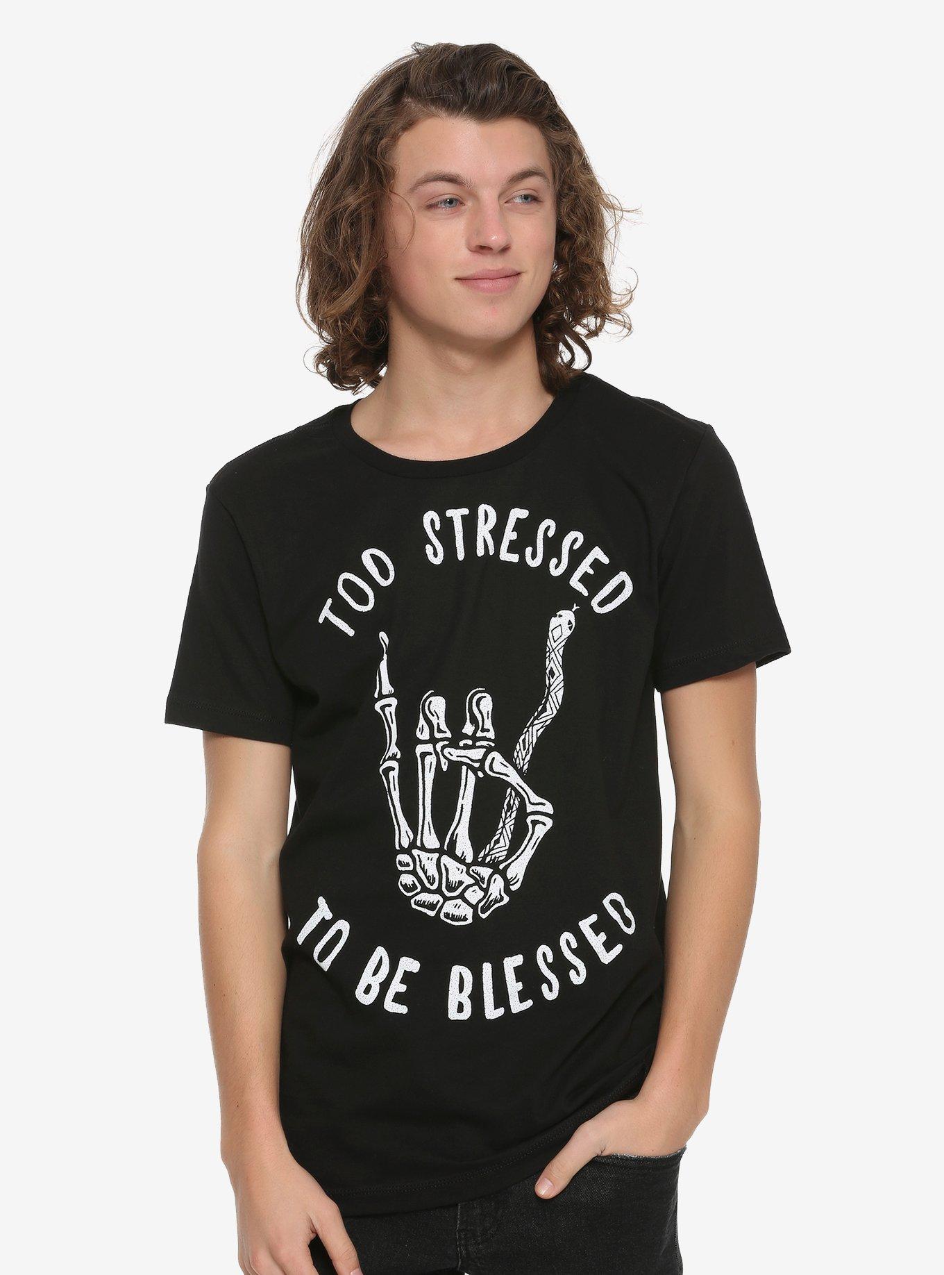 Too Stressed To Be Blessed Skeleton T-Shirt, WHITE, alternate