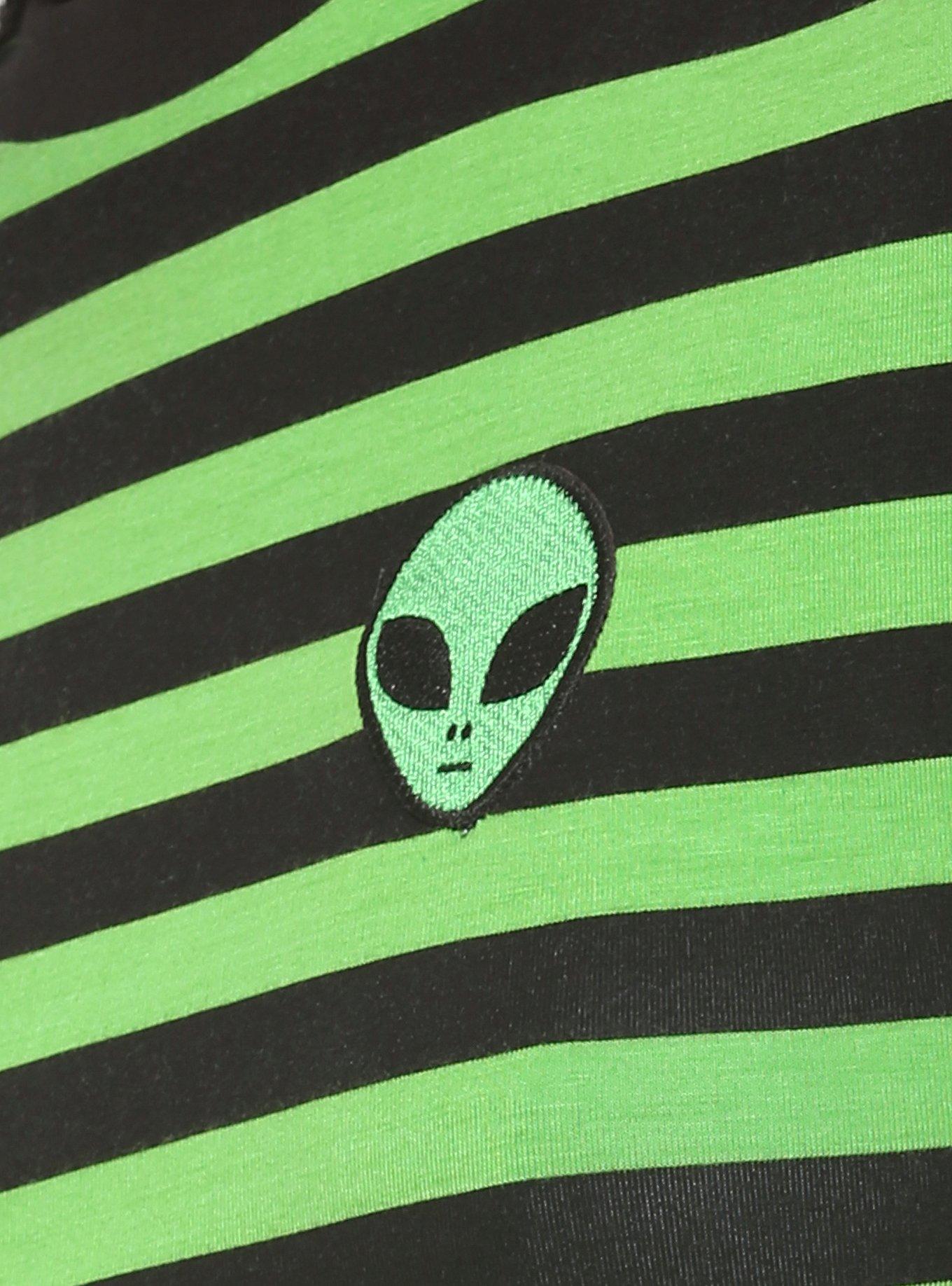 Alien Black & Green Striped Girls T-Shirt, , alternate