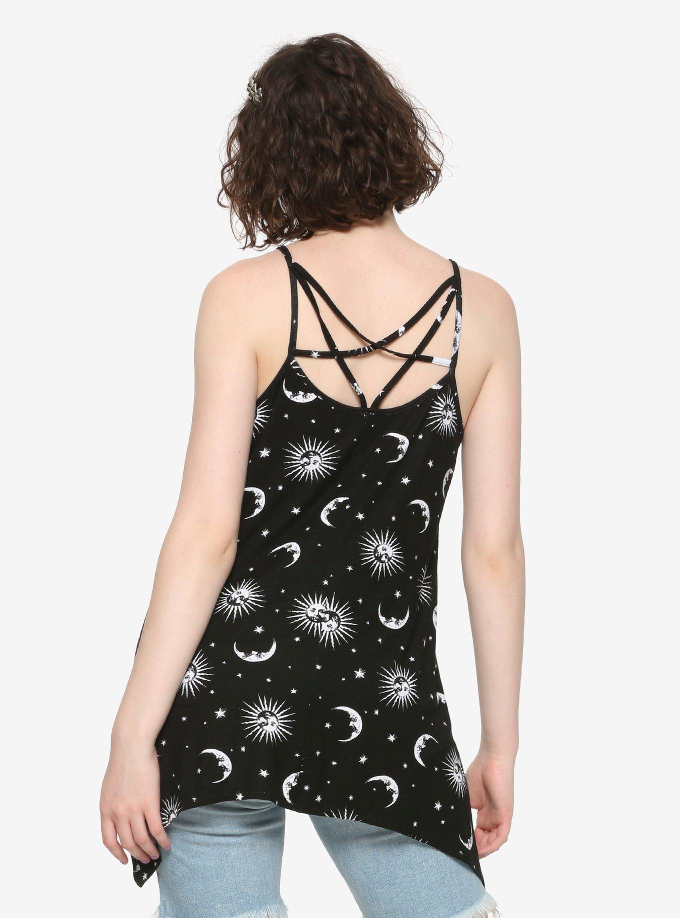 Sun Moon & Stars Crossed Straps Girls Tank Top, , alternate